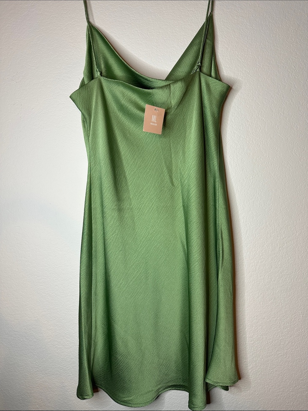 Miss Lola Olive Green Satin Slip Dress - Picture 5 of 6